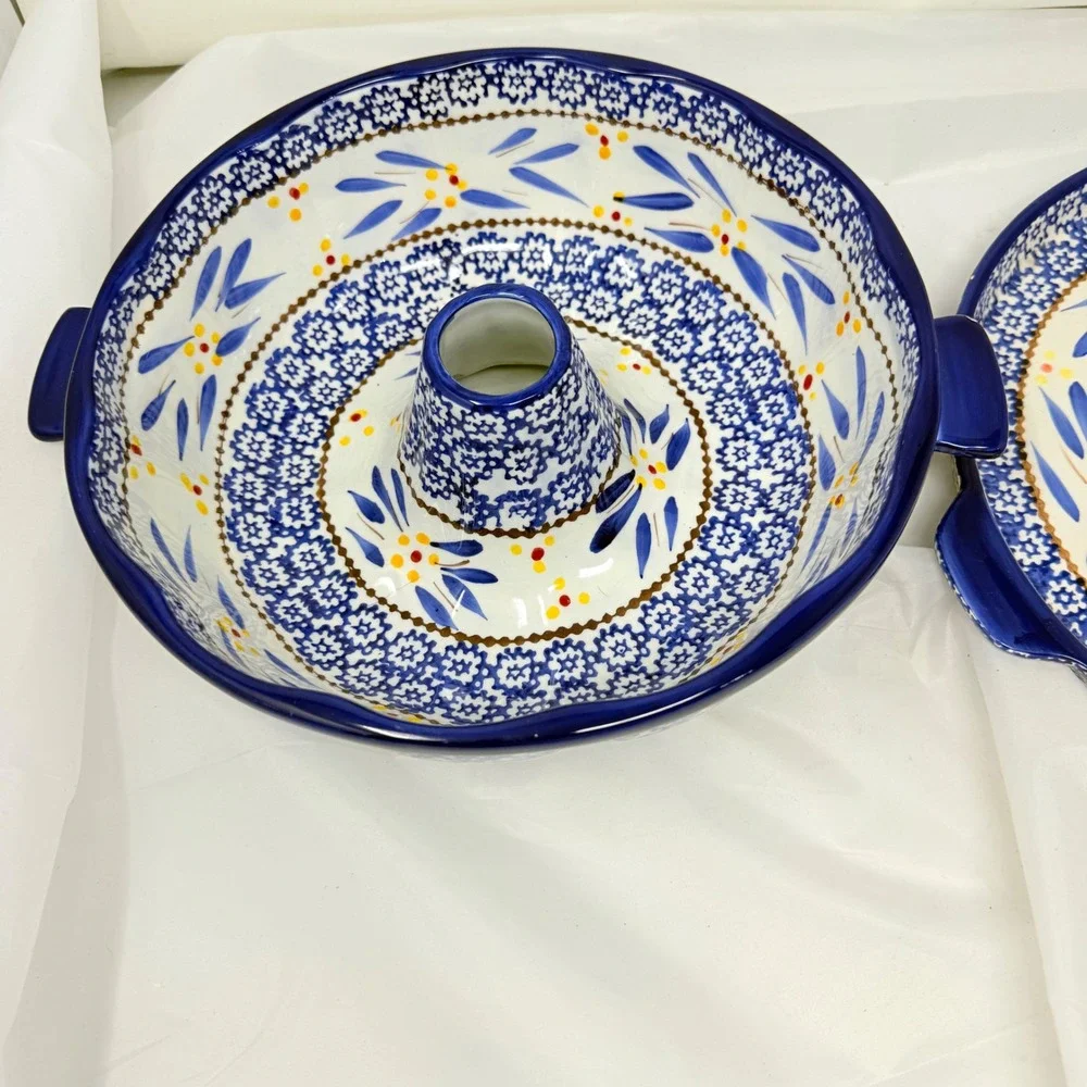 Temp-tations Old World Blue Bundt Cake Pan and Serving Tray Set  *flaw*see pics
